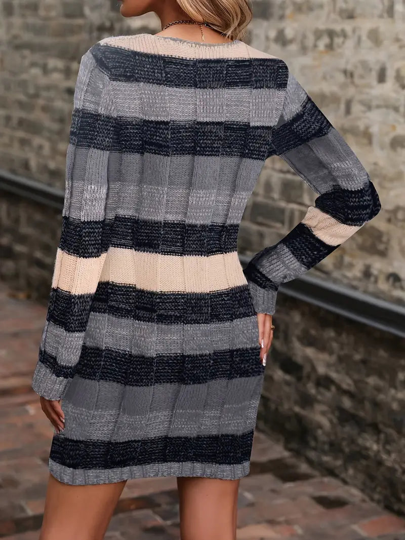Begum - Lässiges Langarm Pulloverkleid Mit Strick