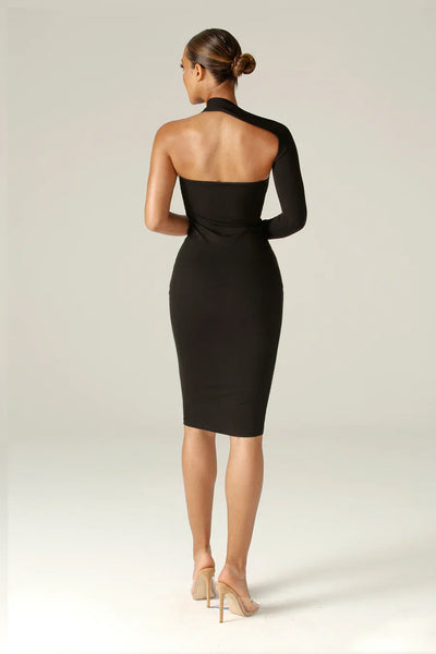 Attaliate – Ein-Schulter Midi-Kleid für Damen aus Stretchstoff