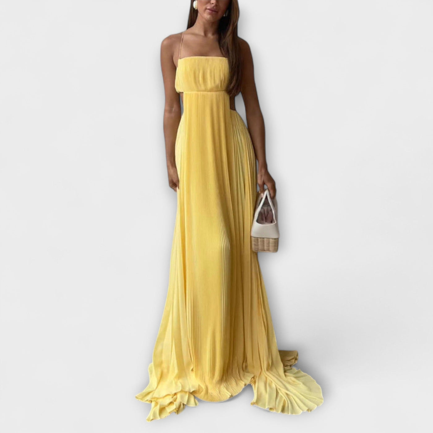 Mireille - Elegantes Maxikleid mit Plissee-Ausschnitt