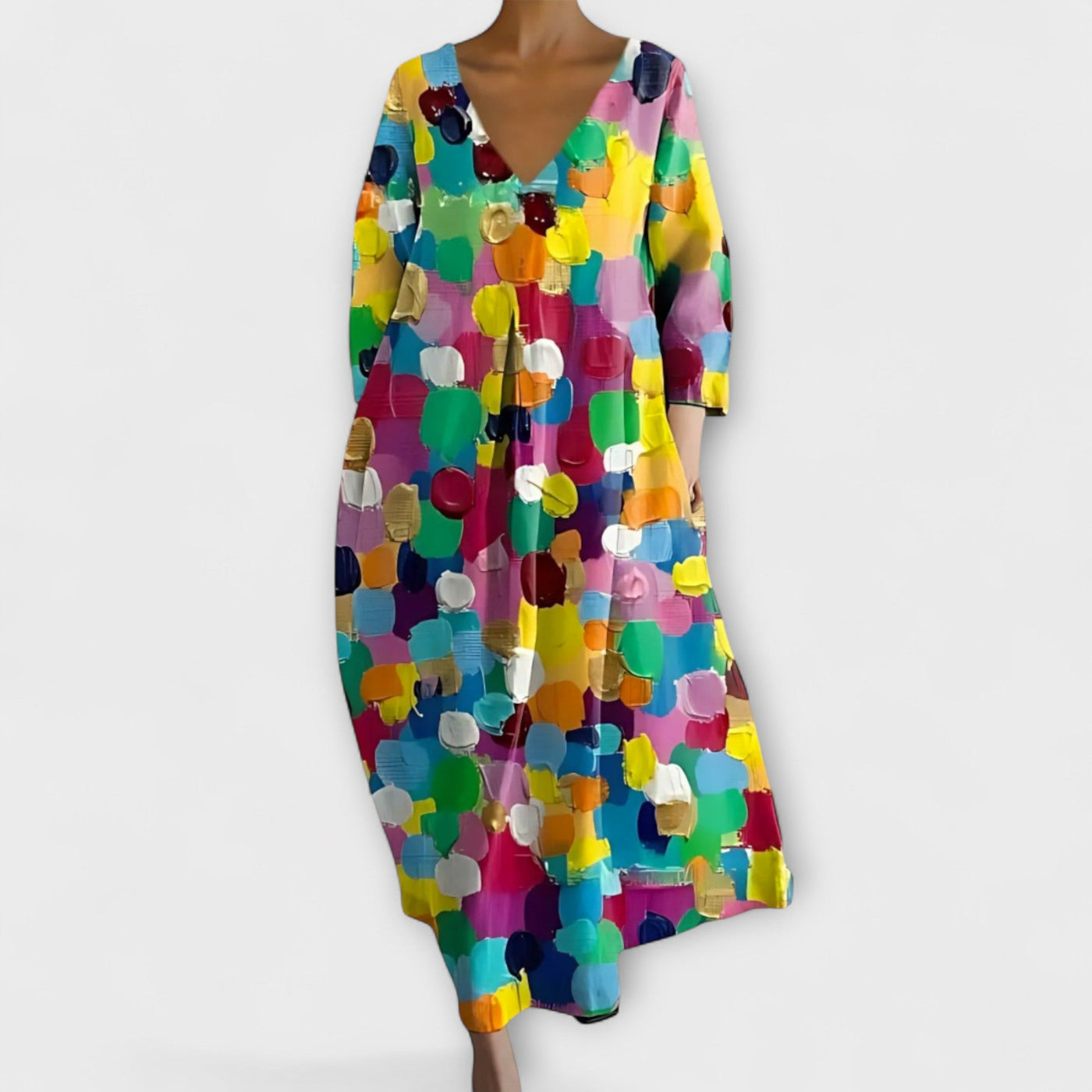 Fiona - Langes, Buntes Kleid mit V-Ausschnitt