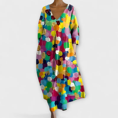 Fiona - Langes, Buntes Kleid mit V-Ausschnitt