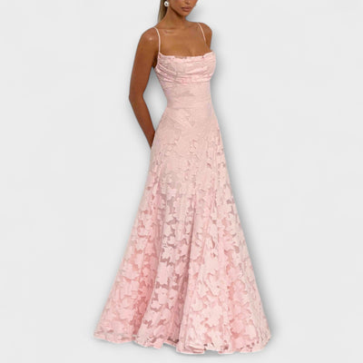 Kairi - Elegantes Maxikleid mit Blumenspitze und Spaghetti-Trägern