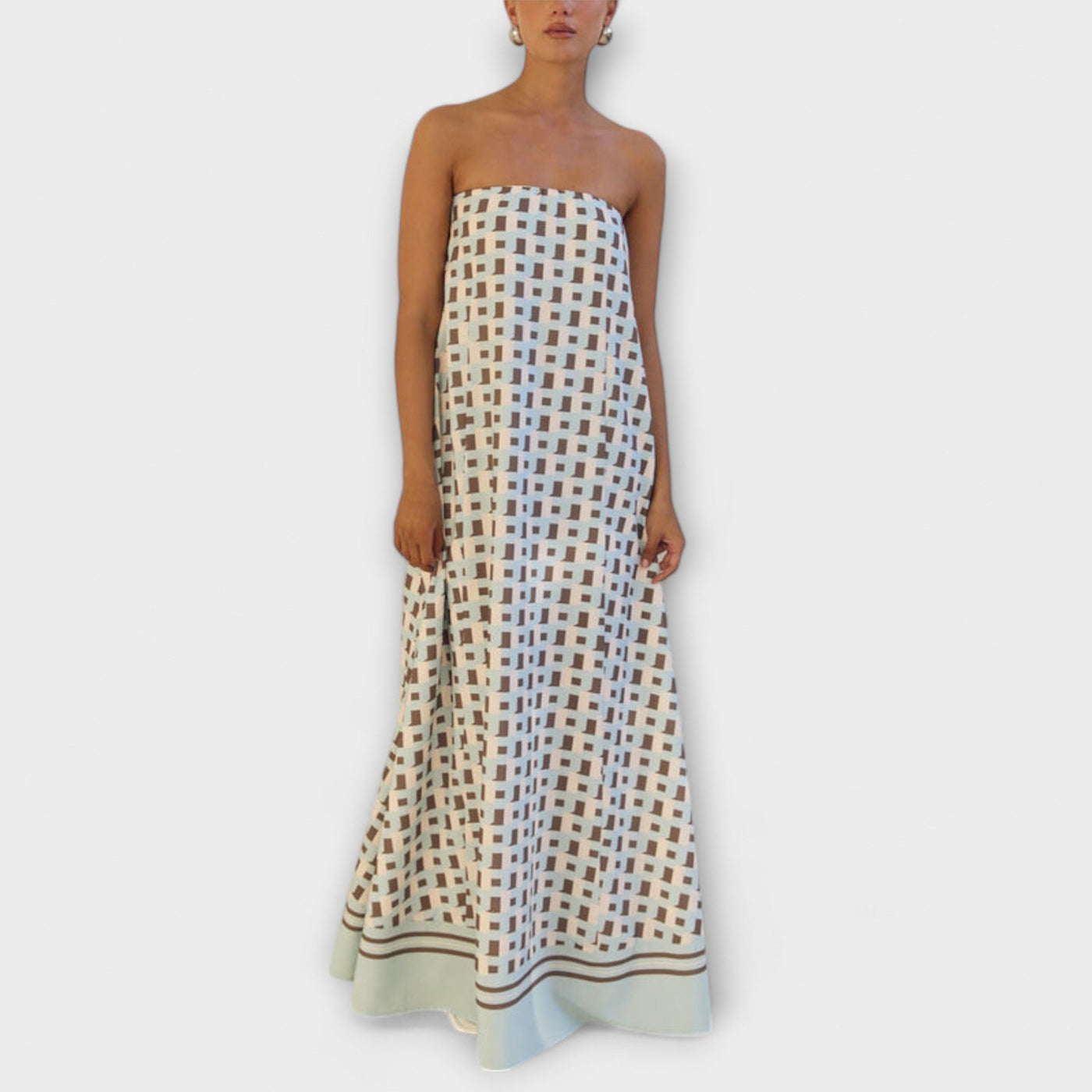 Hazel - Einzigartiges Off-Shoulder-Maxi-Kleid mit geometrischem Design