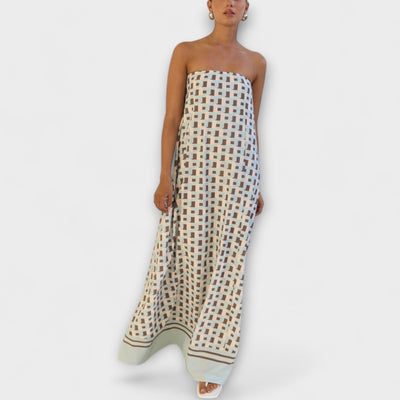 Hazel - Einzigartiges Off-Shoulder-Maxi-Kleid mit geometrischem Design
