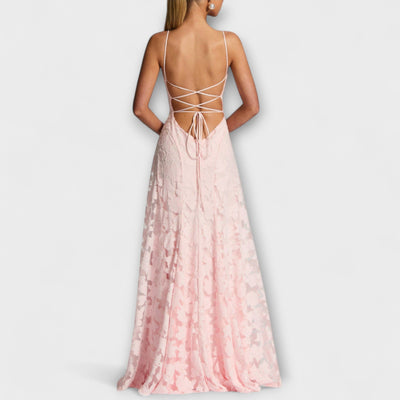 Kairi - Elegantes Maxikleid mit Blumenspitze und Spaghetti-Trägern