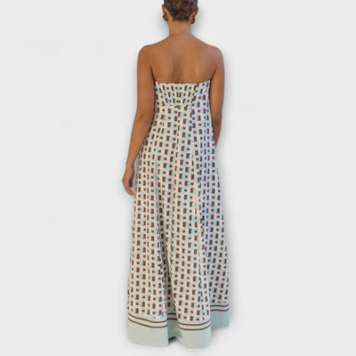 Hazel - Einzigartiges Off-Shoulder-Maxi-Kleid mit geometrischem Design