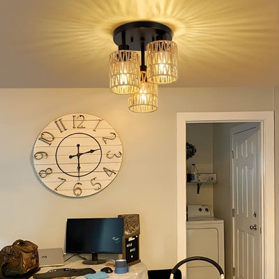 Amansour Boho Chic 3-Flammen Rattan Deckenleuchte