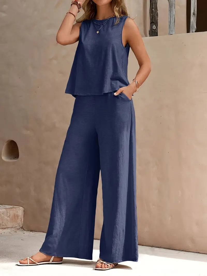 Armiela – Minimalistische, ärmellose Hose mit weitem Bein