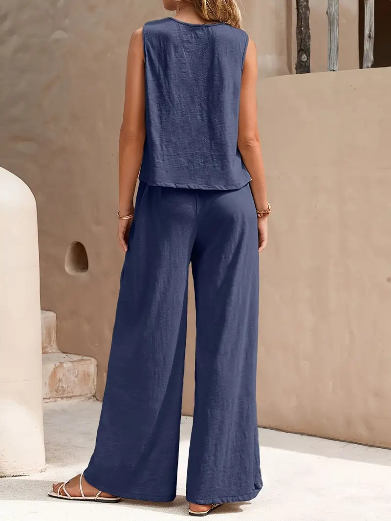 Armiela – Minimalistische, ärmellose Hose mit weitem Bein