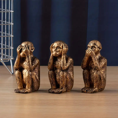 WiseChimp – 3-Teiliger Satz Dekorativer Affenskulpturen Aus Kunstharz