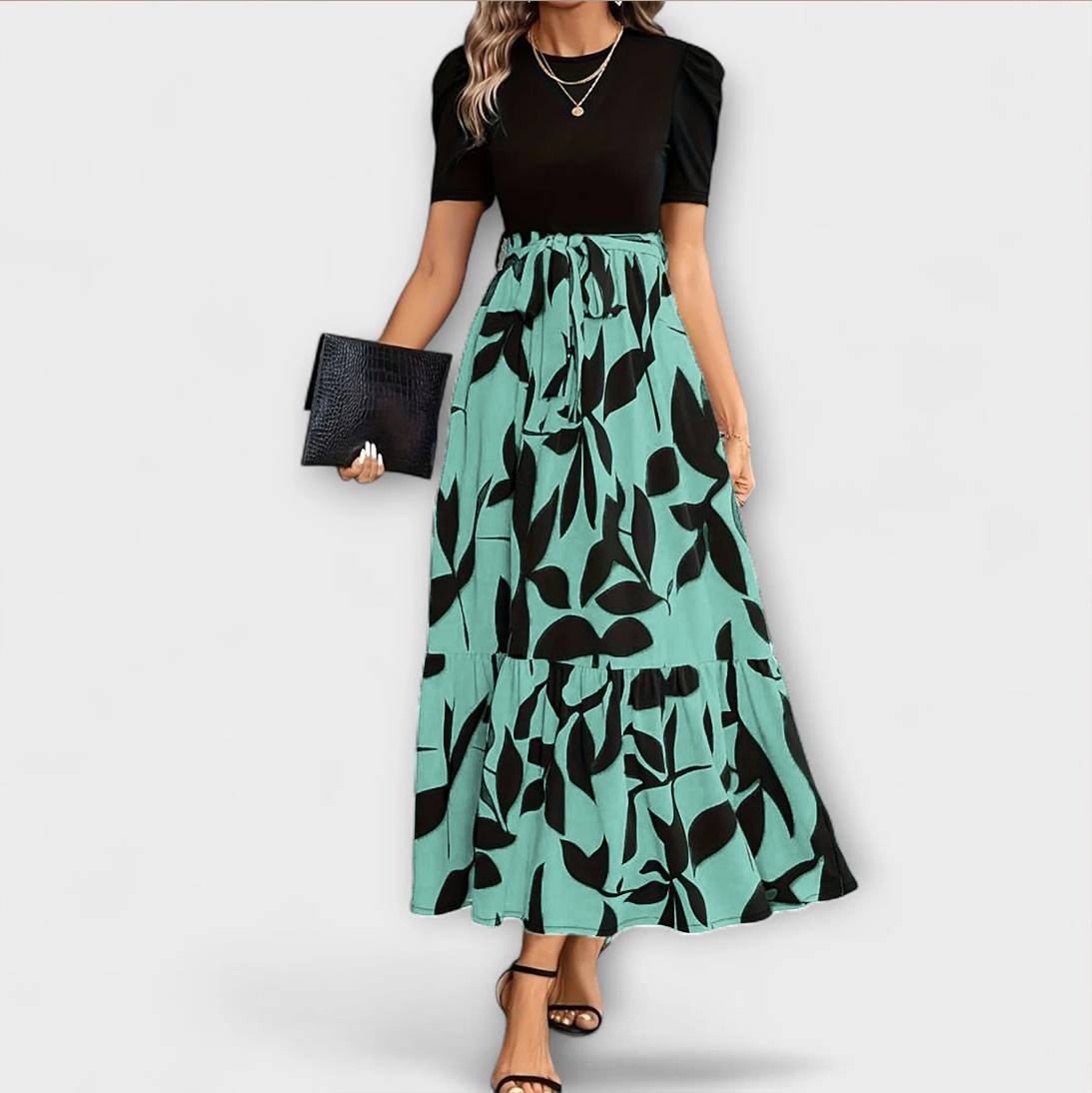 Luna - Floral Printed Summer Dress with Round Neckline