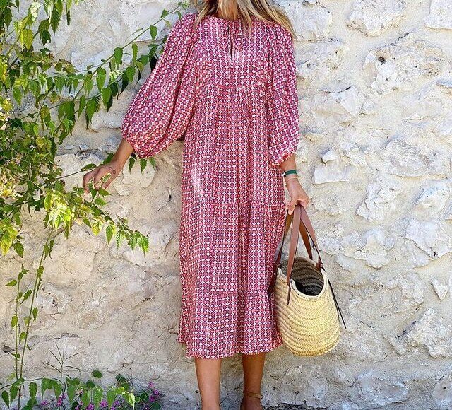 Bedrucktes Maxikleid mit Taillenbund – Aurelia