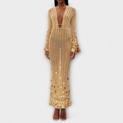 Kathleen - Goldenes Strick-Maxikleid von Dolly