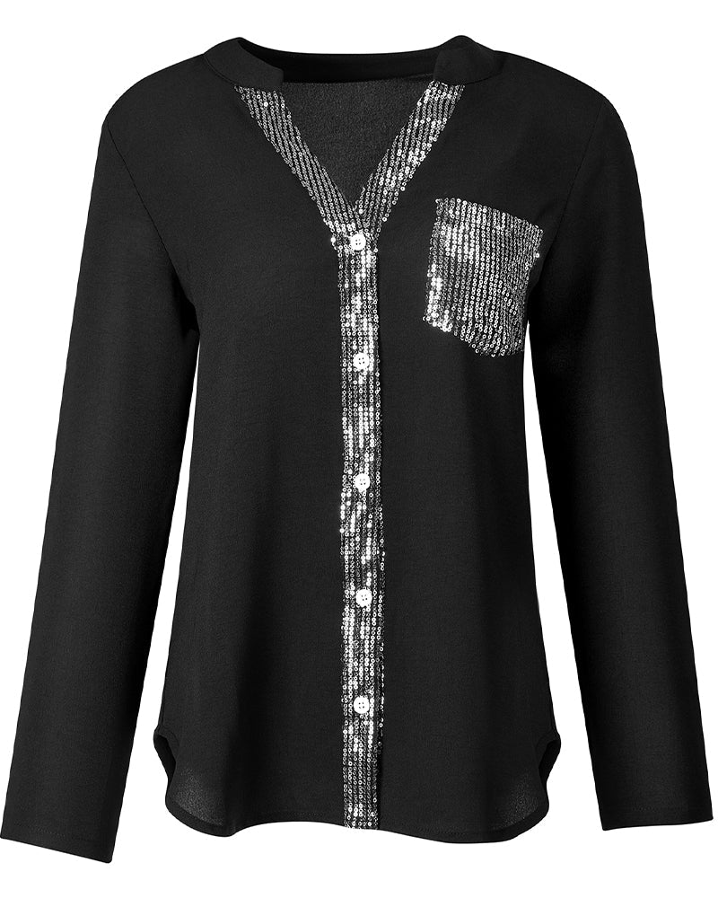 Ada | Legere Bluse mit Paillettenknöpfen