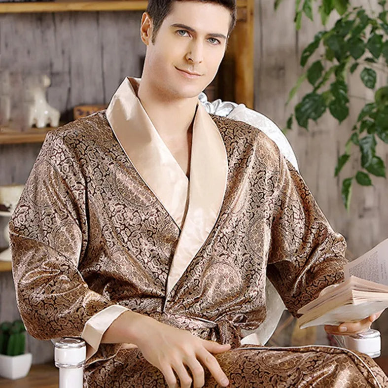 Stephan | Golddruck Luxus Satin Bademantel