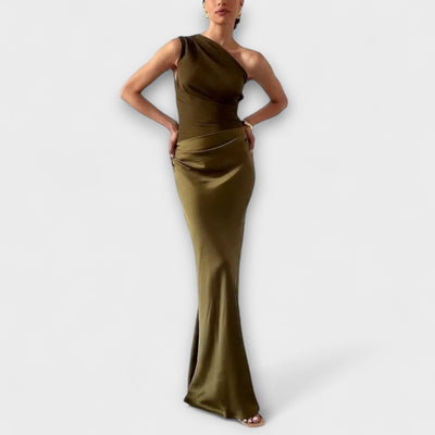 Elegantes Ein-Schulter Maxi-Kleid mit Falten