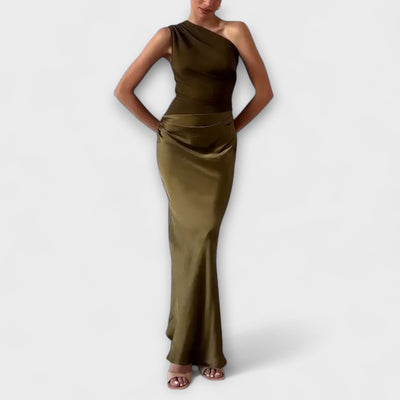 Elegantes Ein-Schulter Maxi-Kleid mit Falten
