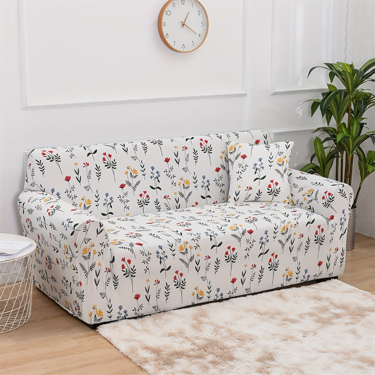 Art Deco Floralprint Stretch-Sofabezug mit Passendem Kissenbezug