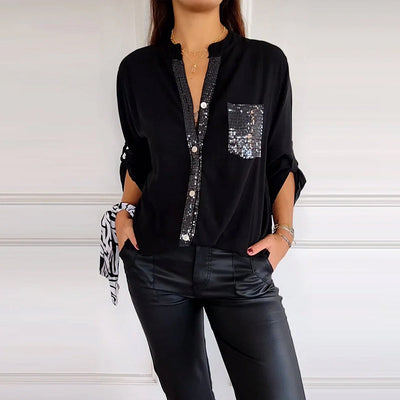 Ada | Legere Bluse mit Paillettenknöpfen