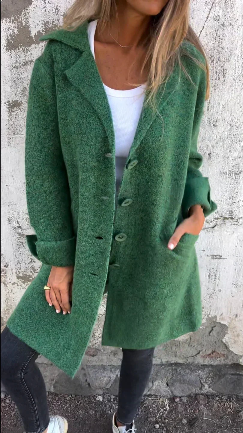 Baylea - Casual Einreiher Mantel mit Revers aus Wolle