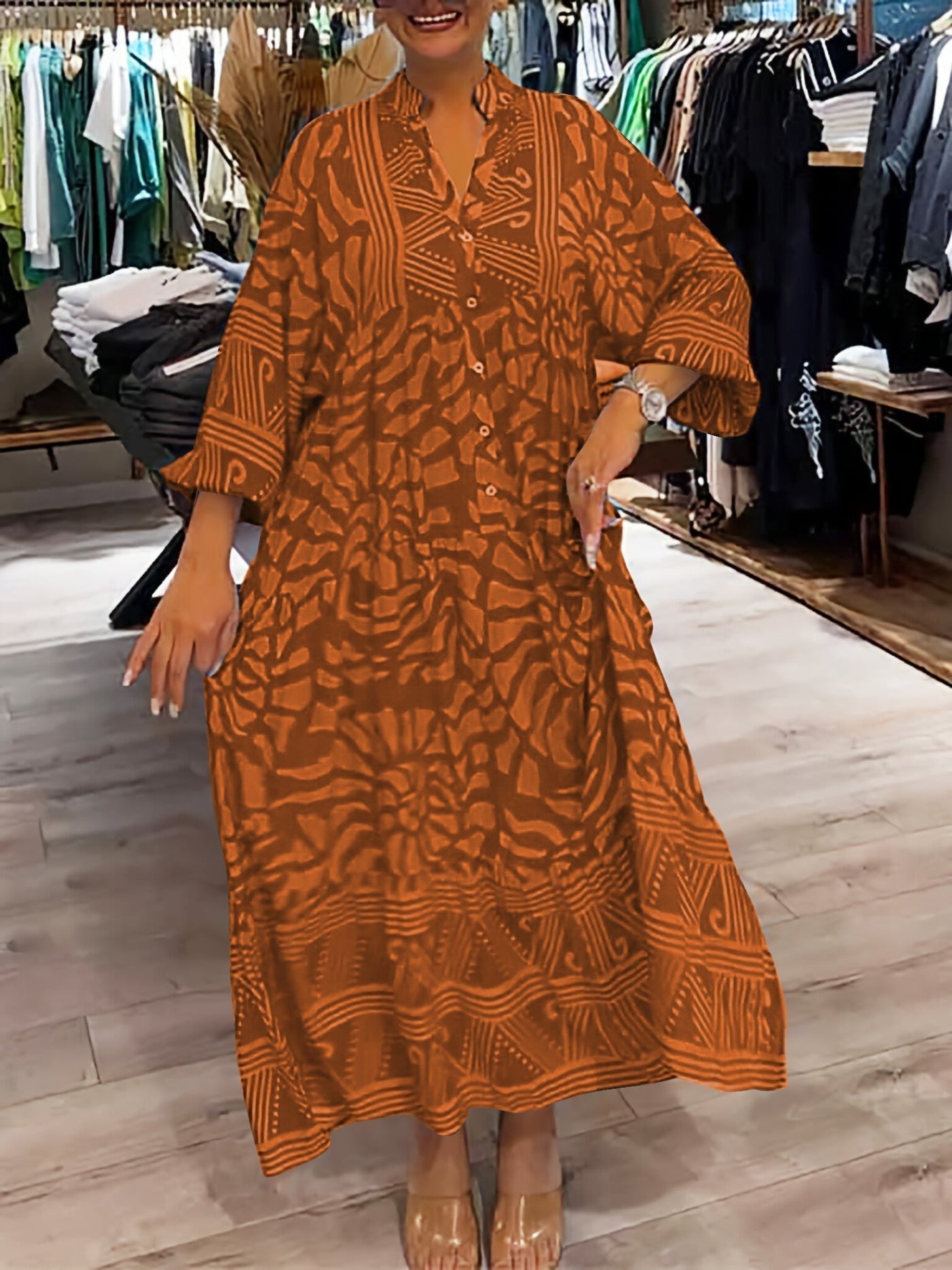 Amara™ - Müheloses V-Ausschnitt Midi-Kleid