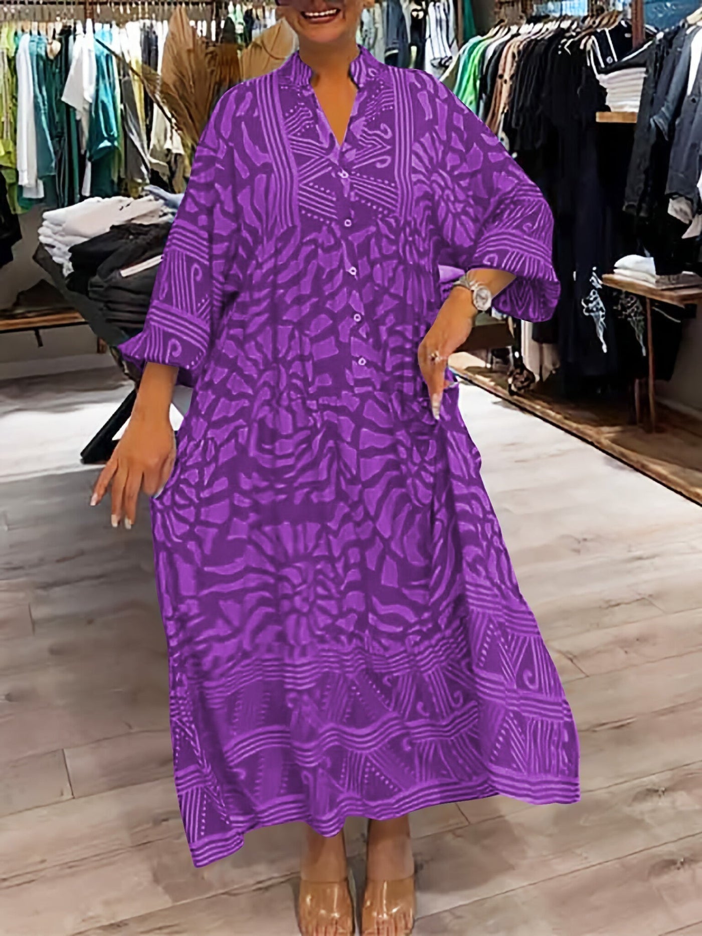 Amara™ - Müheloses V-Ausschnitt Midi-Kleid