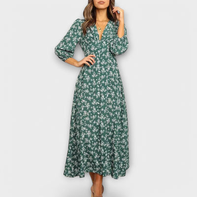 Frauen Blumenmuster Maxi Kleid