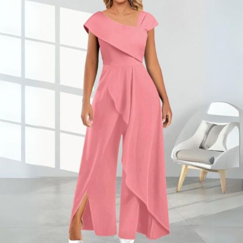 Asymmetrischer Damen Jumpsuit mit Diagonalkragen – Selina