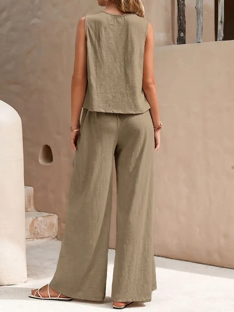 Armiela – Minimalistische, ärmellose Hose mit weitem Bein