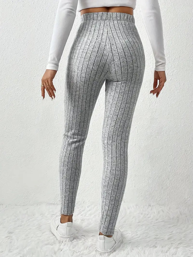 Zhari – Rippstrick-Leggings mit hohem Bund und Kordelzug