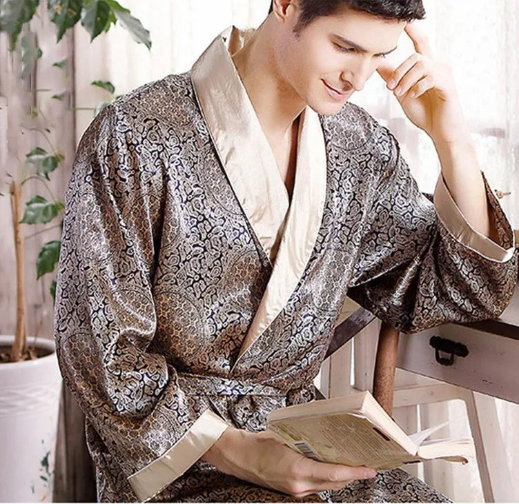 Stephan | Golddruck Luxus Satin Bademantel