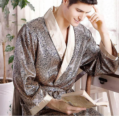 Stephan | Golddruck Luxus Satin Bademantel