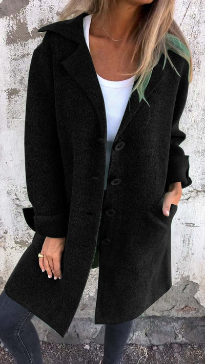 Baylea - Casual Einreiher Mantel mit Revers aus Wolle