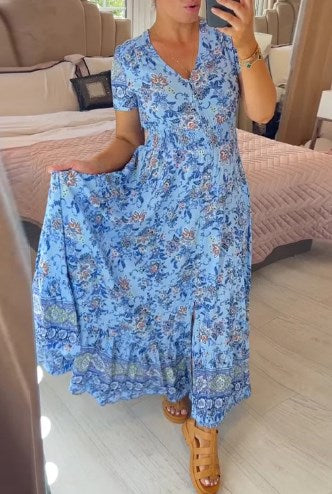 Alisa™ - V-Ausschnitt Kleid mit Blumenmuster