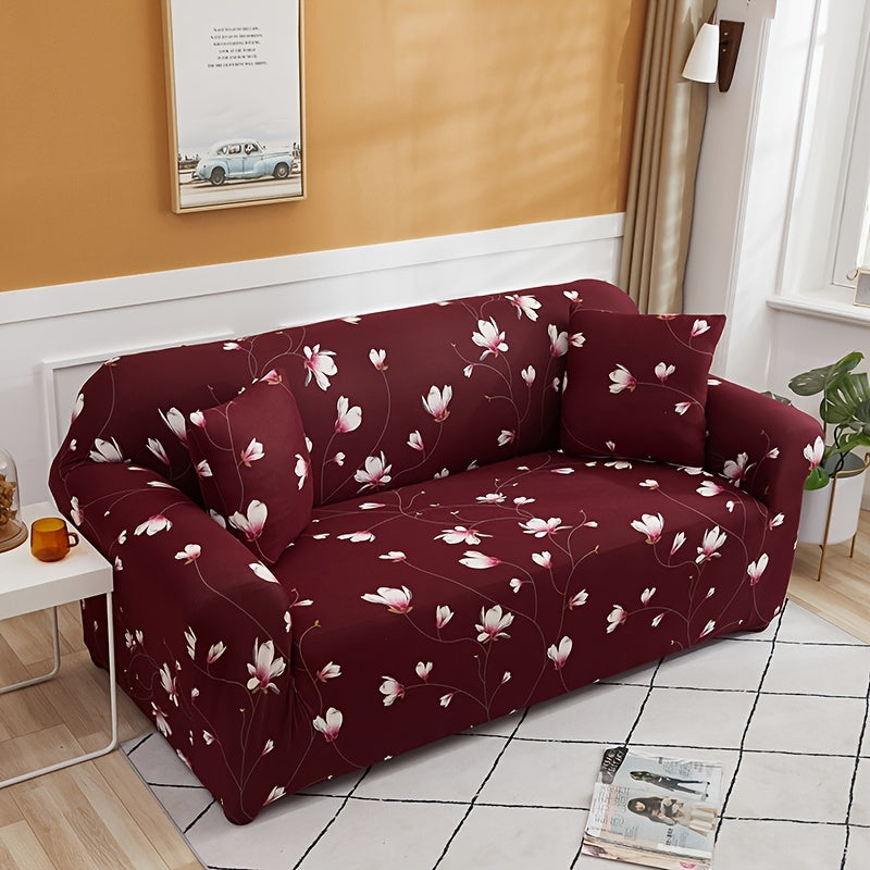 Art Deco Floralprint Stretch-Sofabezug mit Passendem Kissenbezug