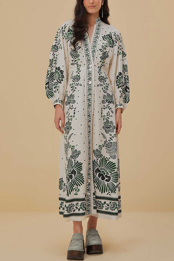 Elke | Bedrucktes langärmeliges Maxikleid