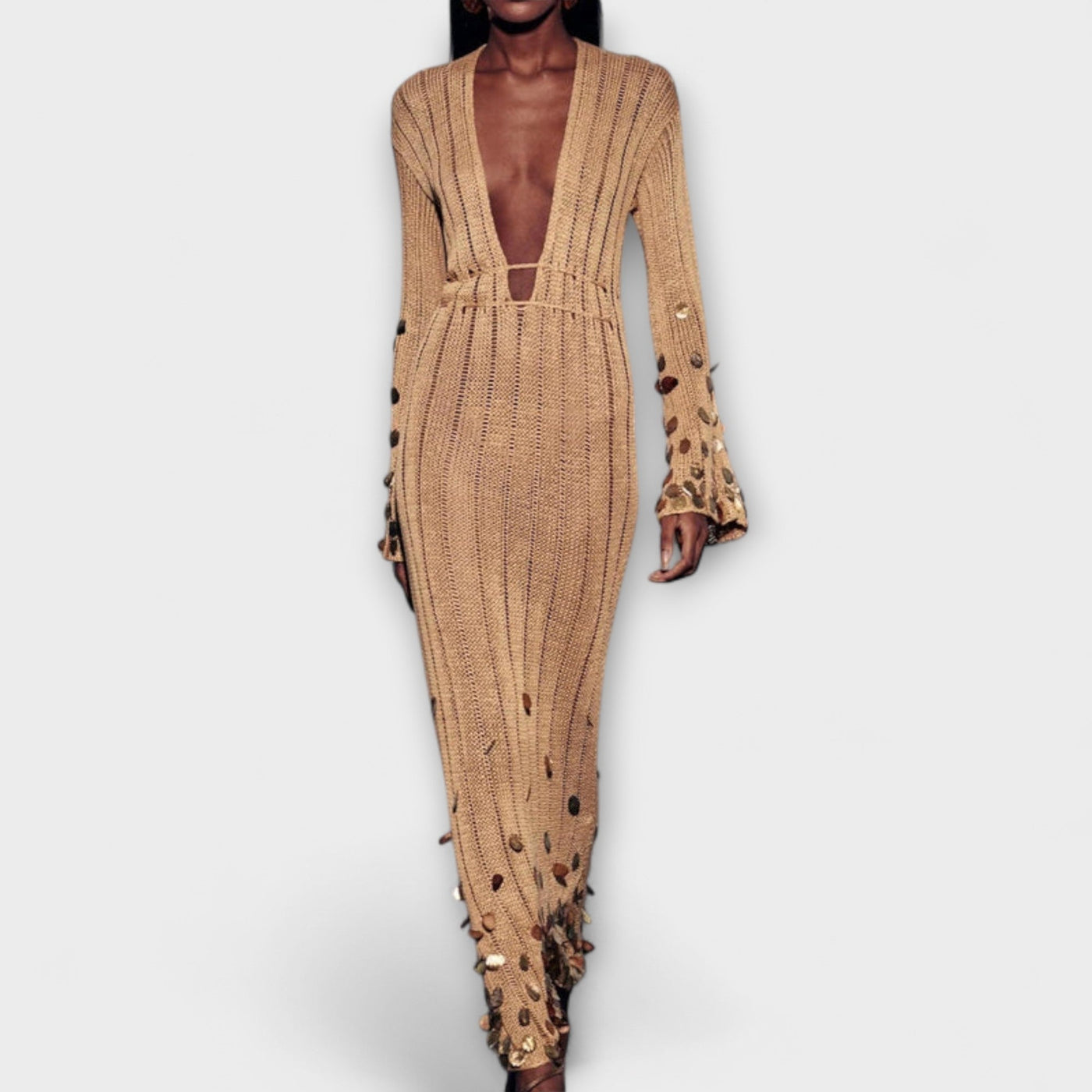 Kathleen - Goldenes Strick-Maxikleid von Dolly