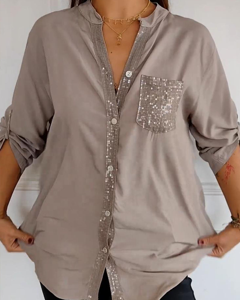 Ada | Legere Bluse mit Paillettenknöpfen