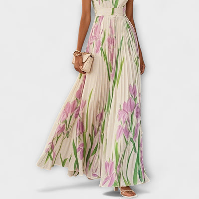 Faltenmaxikleid aus Chiffon mit Blumenmuster