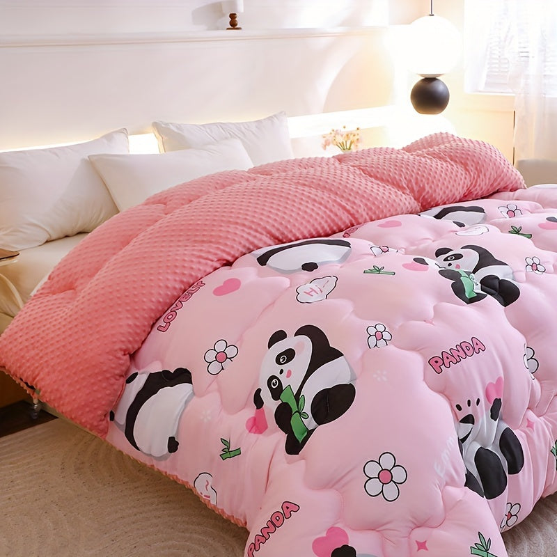 Warme Samt-Steppdecke mit Baby-Panda-Muster – Kuschelig & niedlich für den Winter