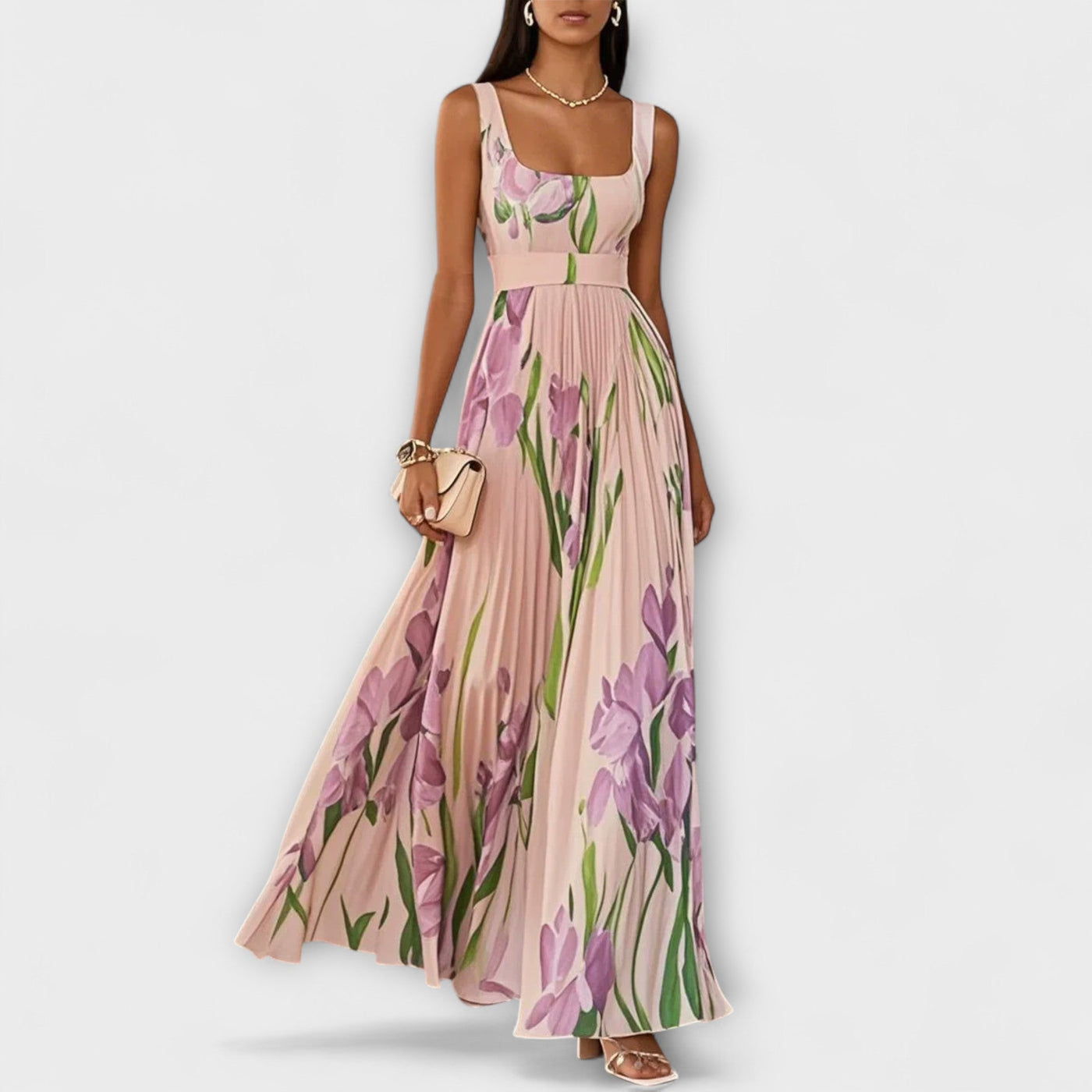 Faltenmaxikleid aus Chiffon mit Blumenmuster