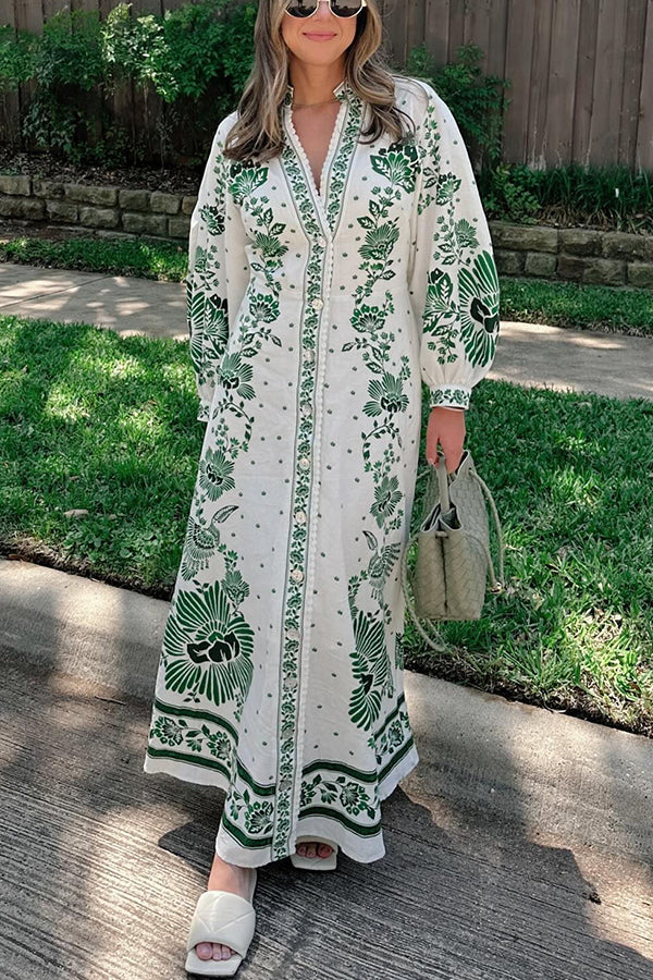 Elke | Bedrucktes langärmeliges Maxikleid