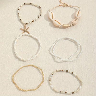 Boho-Chic 7-teiliges Perlenarmband-Set mit Muschel- & Seestern-Anhängern – Perfekt