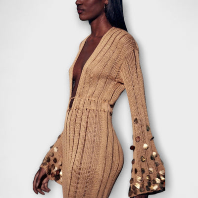 Kathleen - Goldenes Strick-Maxikleid von Dolly