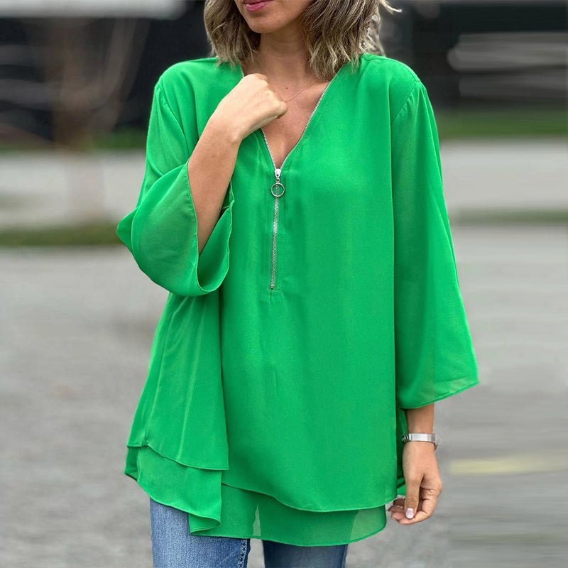 Aria | Damenhemd mit V-Ausschnitt und Reißverschluss aus Chiffon