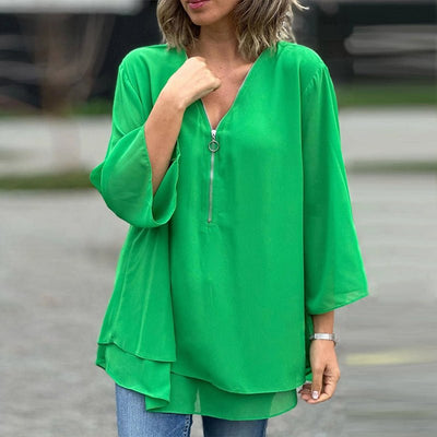Aria | Damenhemd mit V-Ausschnitt und Reißverschluss aus Chiffon