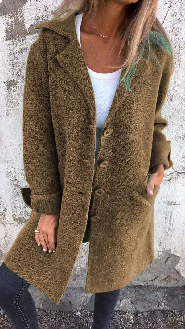 Baylea - Casual Einreiher Mantel mit Revers aus Wolle