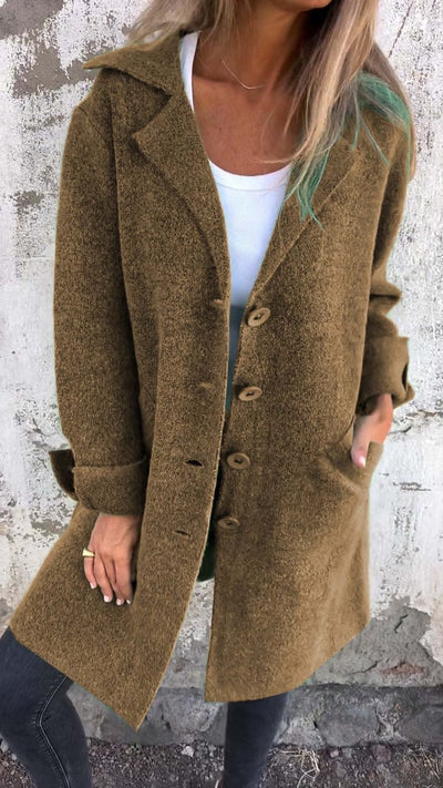 Baylea - Casual Einreiher Mantel mit Revers aus Wolle