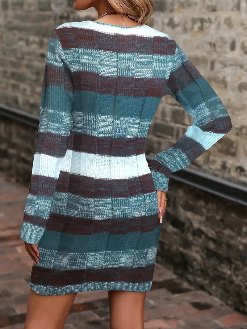 Begum - Lässiges Langarm Pulloverkleid Mit Strick
