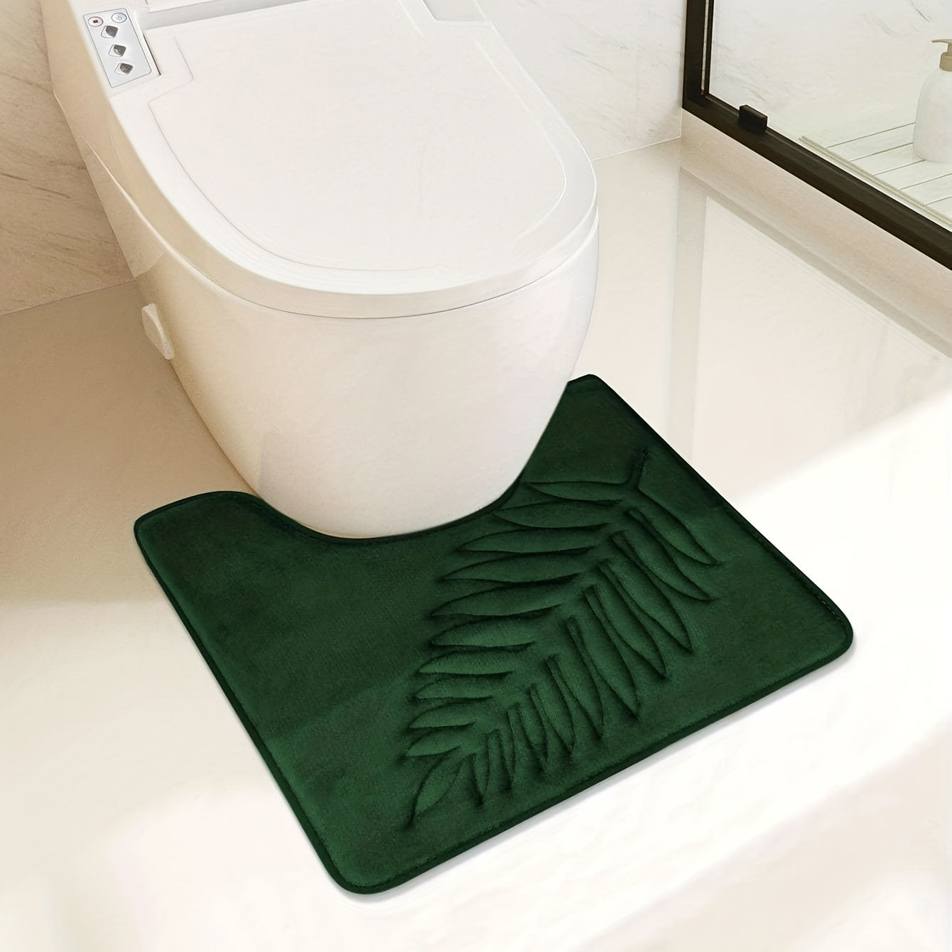 Badematte mit grünem Blattmuster & U-förmige wc-Matte
